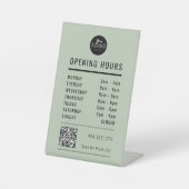 Business Open Hours Black Sage Green Logo QR Code 台座サイン (正面)
