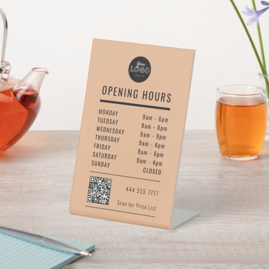 Business Open Store Hours Black Peach Logo QR Code 台座サイン (インサイチュ)