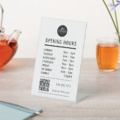 Business Opening Hours Black & White Logo QR Code 台座サイン (インサイチュ)