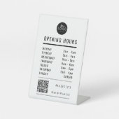Business Opening Hours Black & White Logo QR Code 台座サイン (正面)
