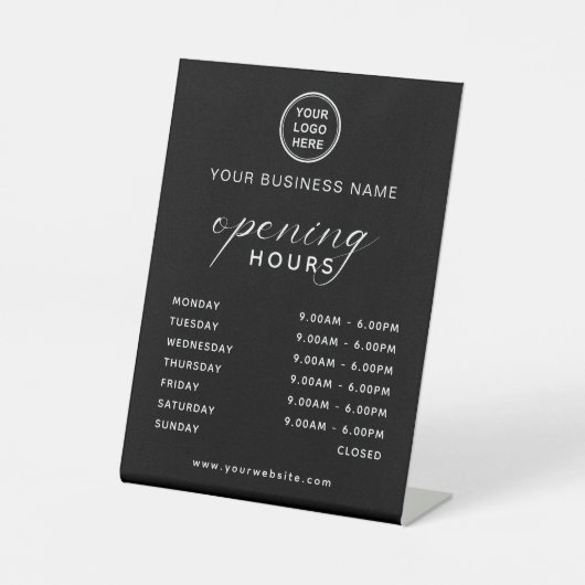 Business Opening Hours Display Sleek Black 台座サイン (正面)