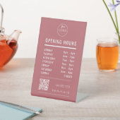 Business Opening Hours Logo QR Code on Dusty Red 台座サイン (インサイチュ)