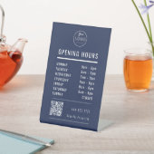 Business Opening Hours Logo QR Code on Navy Blue 台座サイン (インサイチュ)