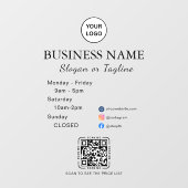 Business Opening Hours Modern Script & Qr, Social ウィンドウサイン (シート)