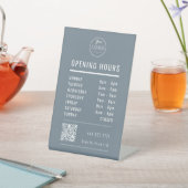 Business Opening Hours on Blue with Logo QR Code 台座サイン (インサイチュ)