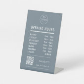 Business Opening Hours on Blue with Logo QR Code 台座サイン (正面)