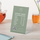 Business Opening Hours on Muted Green Logo QR Code 台座サイン (インサイチュ)