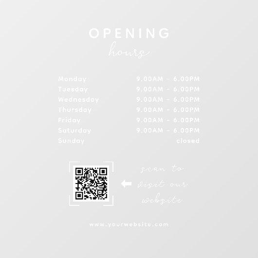 Business Opening Hours QR Code Transparent ウィンドウサイン (シート)