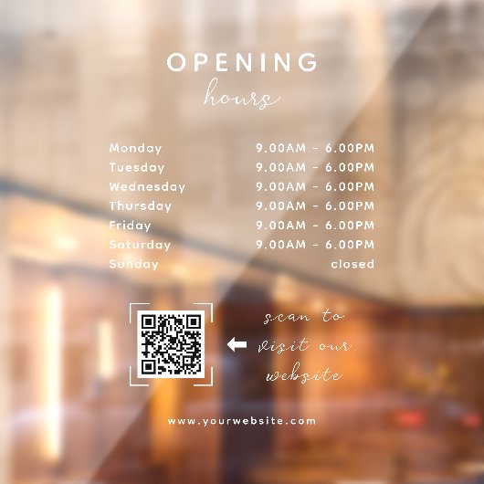 Business Opening Hours QR Code Transparent ウィンドウサイン (シート2)
