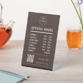 Business Opening Hours with Logo QR Code on Brown 台座サイン (インサイチュ)