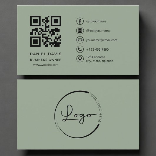 Business Owner Sage Green Logo QR Code  名刺