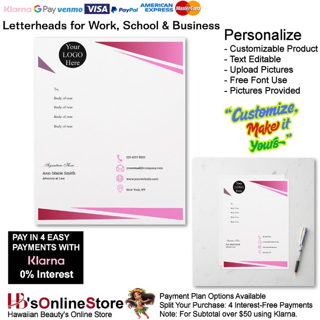 Business Pink Logo Company Name Signature レターヘッド (Business Pink Logo Company Name Signature Letterhead.)