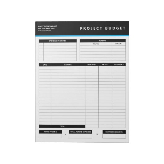 Business Project Budget Template Sheets Notepad ノートパッド (回転)
