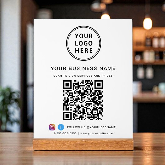 Business QR Code and Logo White アクリルサイン