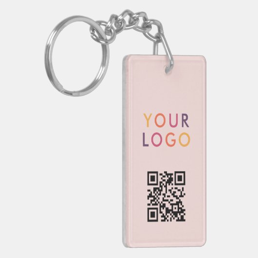 Business QR Code Logo Blush Pink キーホルダー (正面左)