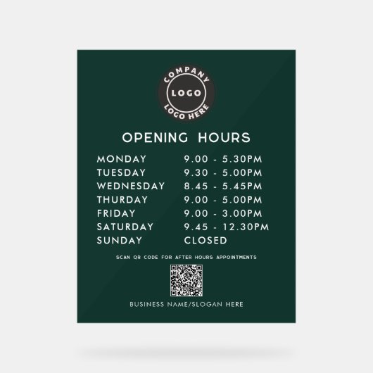 Business QR Code Logo Modern Opening Hours アクリルサイン (正面)