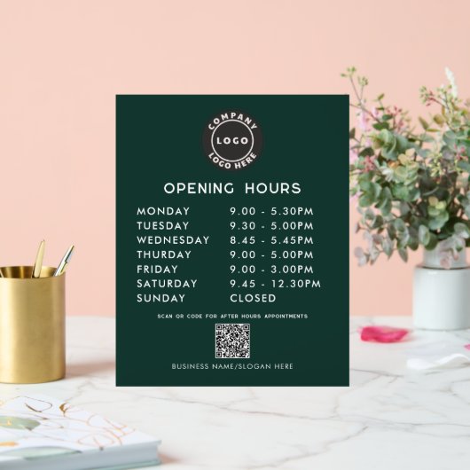 Business QR Code Logo Modern Opening Hours アクリルサイン (ウェディング)