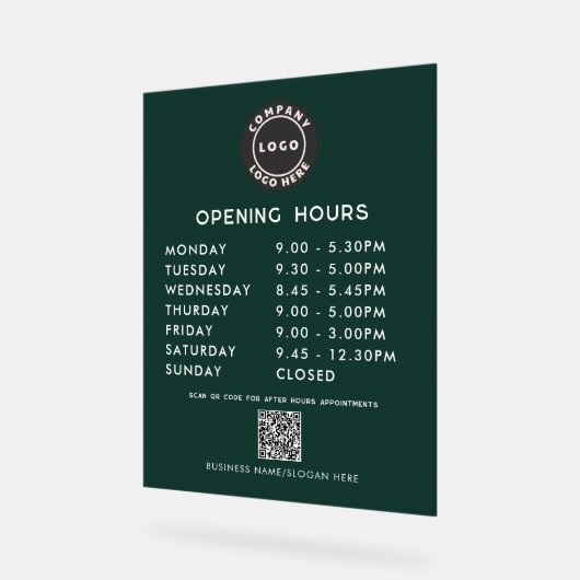 Business QR Code Logo Modern Opening Hours アクリルサイン (傾斜)