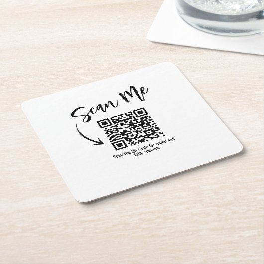Business QR Code Scan Me Menu Custom スクエアペーパーコースター (アングル)