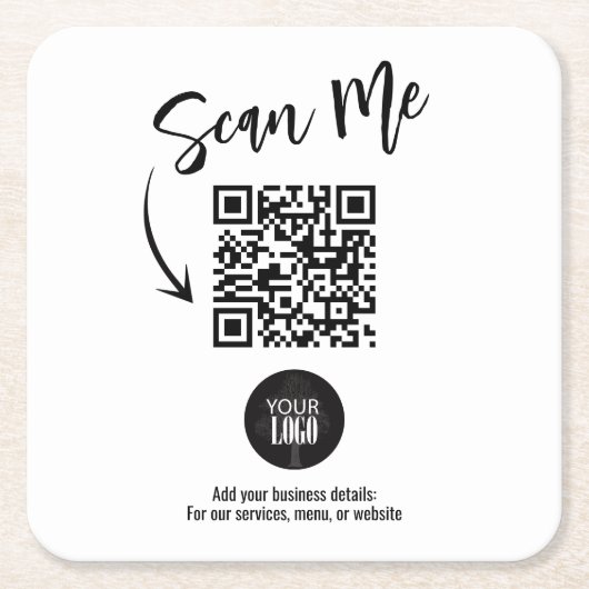 Business QR Code Scan Me Simple スクエアペーパーコースター (正面)
