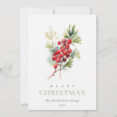 Business Red Berry Firクリスマスロ企業のゴ シーズンカード (正面)