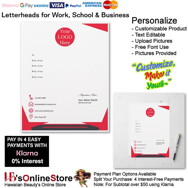 Business Red Black Logo Company Name Signature レターヘッド (Business Red Black Logo Company Name Signature Letterhead.)