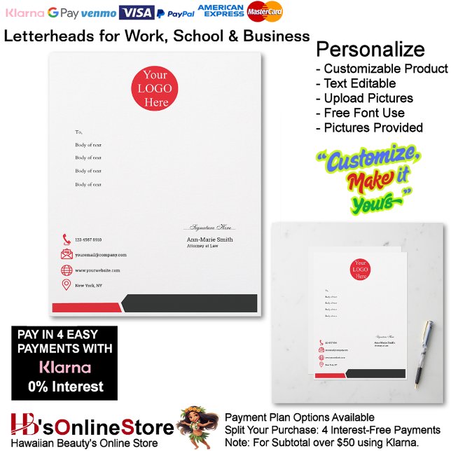 Business Red Black Logo Company Name Signature レターヘッド (Business Red Black Logo Company Name Signature Letterhead.)
