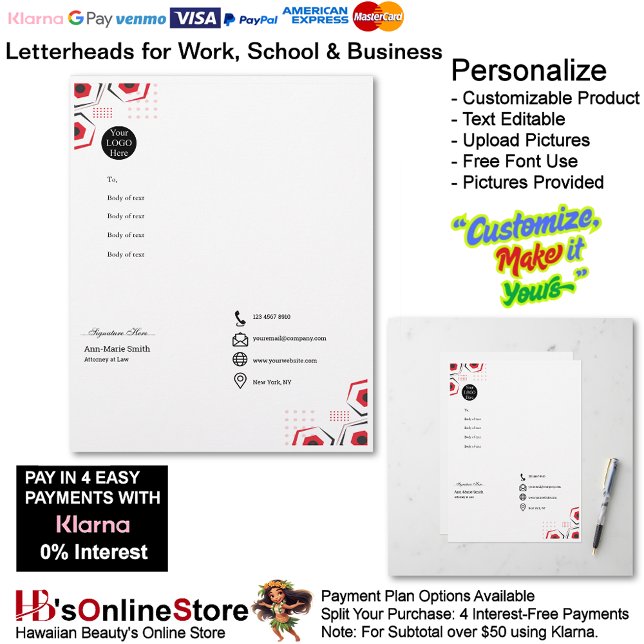 Business Red Black White Logo Company Signature レターヘッド (Business Red Black White Logo Company Signature Letterhead.)