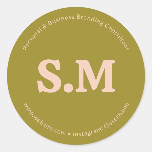 Business Retro Monogram Green Blush Pink ラウンドシール (正面)