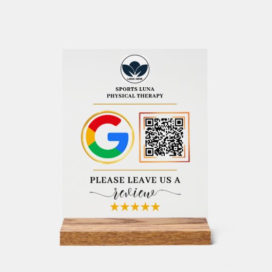 Business Review Sign – ロゴ付きカスタムQRコード アクリルサイン (正面)