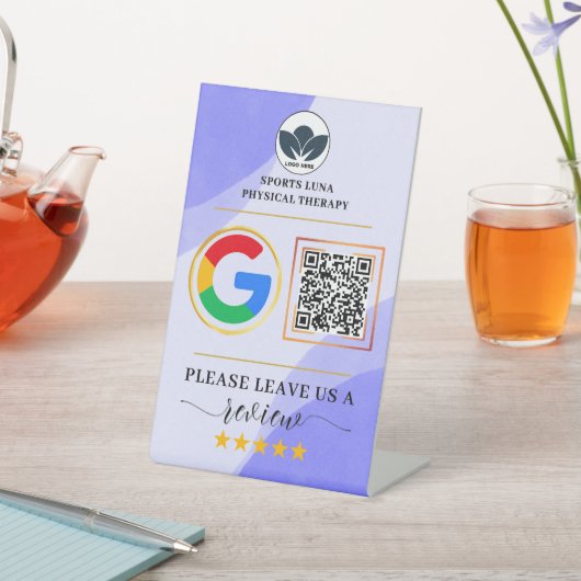 Business Review Sign – ロゴ付きカスタムQRコード 台座サイン (インサイチュ)