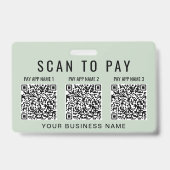 Business Scan to Pay 3 QR Codes Sage Green バッジ (裏面)