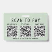 Business Scan to Pay 3 QR Codes Sage Green バッジ (正面)