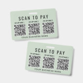 Business Scan to Pay 3 QR Codes Sage Green バッジ (正面＆裏面)