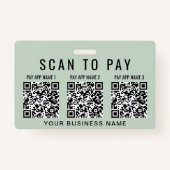 Business Scan to Pay 3 QR Codes Sage Green バッジ (正面)