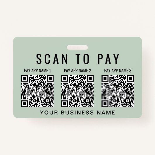 Business Scan to Pay 3 QR Codes Sage Green バッジ (正面)