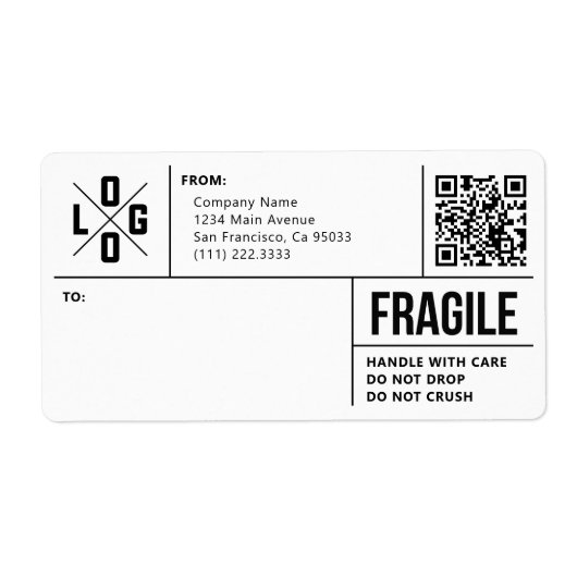 Business Shipping Logo QR Code Fragile Warning ラベル (正面)