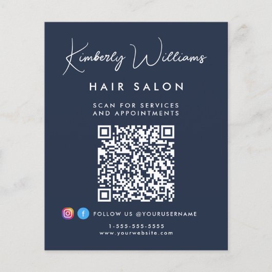 Business Signature Script QR Code Promotional Blue チラシ (正面)