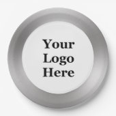 Business Silver and White Your Logoはこちらテンプレート ペーパープレート (正面)