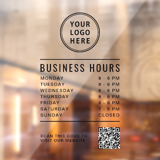 Business Store Hours QR Code Business Logo ウィンドウサイン (シート2)