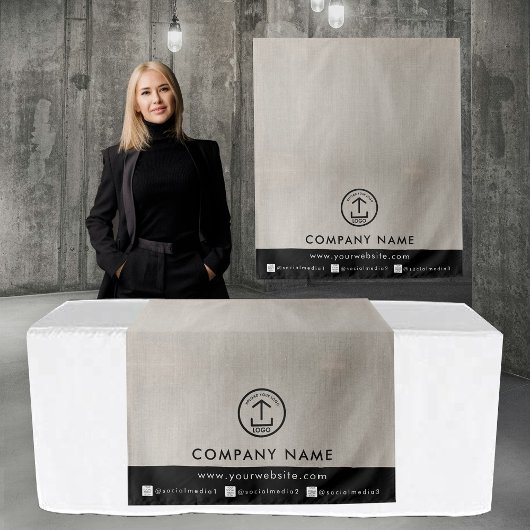 Business Table Runner Banner Linen Logo Social タペストリー