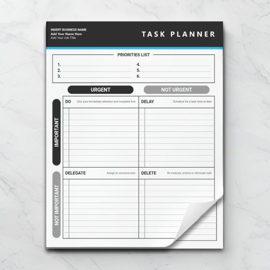 Business Task Planner Priority Matrix Notepad ノートパッド