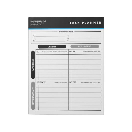 Business Task Planner Priority Matrix Notepad ノートパッド (回転)