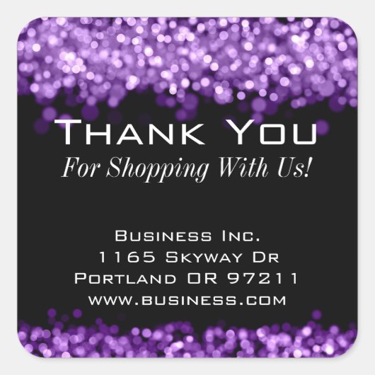 Business Thank エレガント You Lights Purple きらめく スクエアシール (正面)
