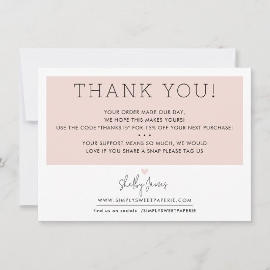 BUSINESS THANK YOUかわいいシンプル赤面ブモダンラック サンキューカード (正面)