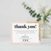 BUSINESS THANK YOUシックなグラム金ゴールド赤面ピンクロゴ サンキューカード (スタンド正面)