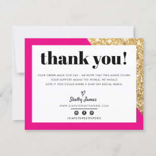 BUSINESS THANK YOUシックなグラーム金ゴールドブライトピンクのロゴ サンキューカード