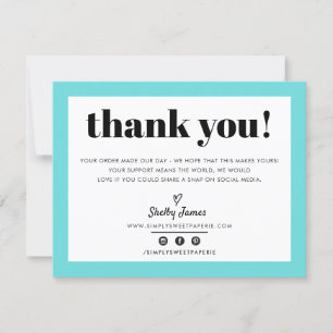 BUSINESS THANK YOUシックなモダンターコイズアクアロゴ サンキューカード
