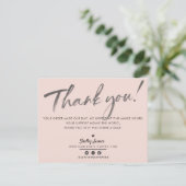 BUSINESS THANK YOUシックなモダン赤面ピンクインクロゴ サンキューカード (スタンド正面)