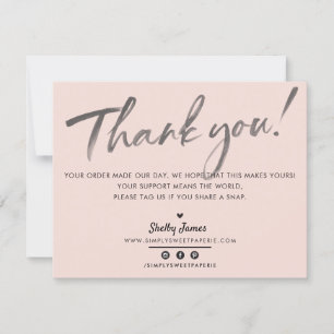BUSINESS THANK YOUシックなモダン赤面ピンクインクロゴ サンキューカード